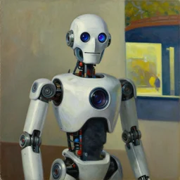 robotic frank zappa portrait, grant wood, pj crook, edward hopper, oil on canvas