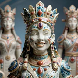 pfp ceramic portrait happy queen bounty hunter cyberpunk african in tribal regalia, an idea seep's into infinity highly detailed in volumetric latent space, cinematic light, sharp focus, divine realm of gods, octane render,
