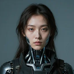 a close - up portrait of a cyberpunk cyborg girl, by jan van eyck, rule of thirds