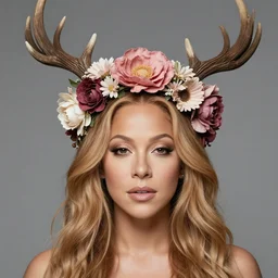 beautiful female character inspired by iceland and floral headdress mariah carey pagan wiccan viking antlers headdress full face constructionist portrait | | digital artwork made by greg rutswork, anna dittmann and lois van barlee, symmetrical back light, anatomically correct