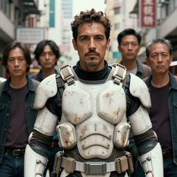 dreamy portrait of danny trejo in white and stained heavy tactical gears, by jan van eyck, kim jung gi, james jean, in the street of mongkok, hong kong, craig mullins