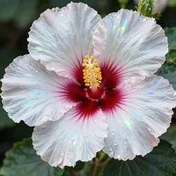 an iridescent hibiscus by yusuke murata and makoto shinkai, 8 k, high resolution render, cinematic, unreal engine, featured on artstation, epic scale, volumetric lighting, ultra wide angle, intricate details, crystal, rainbow colors