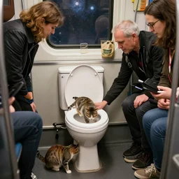 people were flushing their cats down the toilet. this was for a charity, unspecified but highly regarded. people were on the train, looking at artefacts from outer space, listening to talk show djs discussing how to route your cat to the most profitable endpoint in the sewage system