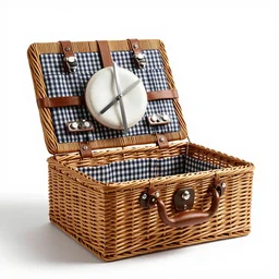 oversized picnic basket, studio product photography, isolated on a pure white background, centered, entire object in frame, sharp focus, soft studio lighting