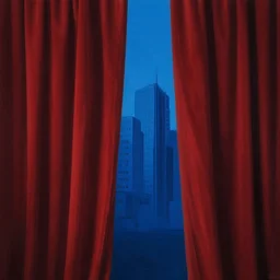 behind red curtains, dark, dystopian, capitalism, behind the scene, by rokas aleliunas and zdzisław beksinski, zima blue