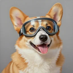 a painting of a happy corgi wearing a cyberpunk visor by artgerm, highly detailed digital art
