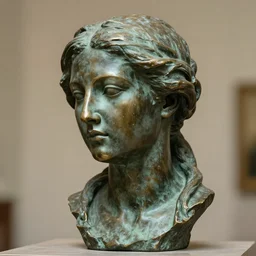 beautiful woman as a bronze sculpture,, single head, no double head,