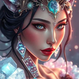 the portrait of the absurdly beautiful, graceful, elegant, gorgeous, sensual megan fox anime goddess made of crystals, an ultrafine hyperdetailed illustration by kim jung gi, irakli nadar, intricate linework, bright colors, octopath traveler, final fantasy, unreal engine 5 highly rendered, global illumination, radiant light, intricate environment