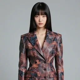 ektachrome, youthful asian demure, exquisite features, feminine cut, frontiers in flight leather fractal suit, a. rrajani