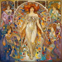 an hiper intricate oil painting of a beautifull woman surounded by fluid acrilic art, melting colorfull wax drips, colorfull, excelent composition, wide shot, by yoshitaka amano, by greg rutkowski, by alphonse mucha by jeremyg lipkinng, by rhads, by ross tran, by artgerm, octane render