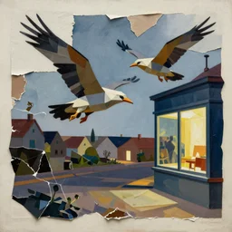 low poly, night hawks, painting by shaun tan, detailed, intricate, torn paper decollage, low poly, oil on canvas by edward hopper, ( by mattias adolfsson ), by moebius