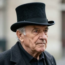 a elderly man wearing a tophat, airbrush