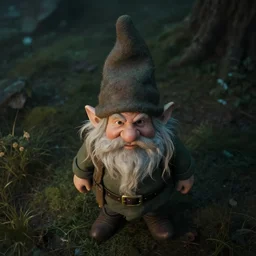 aerial view of a gnome with long hairs in alan lee and marc simonetti and emil melmoth style  , cinematic lighting