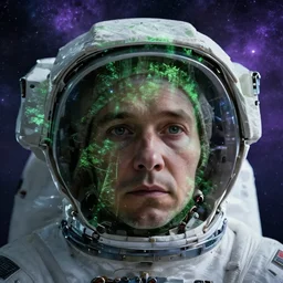 extreme close up astronaut portrait, solemn face, double exposure trees, green [ [ [ crystal ] ] ] forest, amethyst, beautiful dynamic lighting, nebula sky, cinematic, wide angle establishing shot, extremely high detail, photo realistic, cinematic lighting, matte painting, interstellar, greg rutkowski, roger deakins