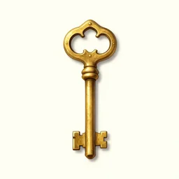 small golden key, fantasy illustration, medieval era, blank background, studio lighting, hand - drawn digital art, 4 k, trending on artstation, symmetry