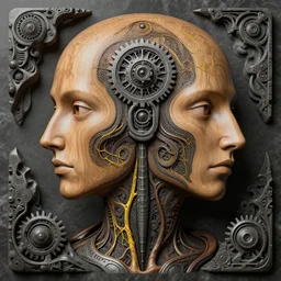 a human with crow head, yellow blood vessels, utopian surrealism, art style alex ries zdzisław beksinski, android jones, escher, symmetry accurate features, very intricate details, high resolution, 4 k, symmetrical long head, smooth wood surfaces, detailed ink illustration, metal gear, cinematic smooth stone, deep aesthetic, concept art, post process, carved marble texture silk cloth, latex skin, highly ornate intricate details, in the style of wlop