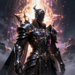 a dark sci fi quarter - length portrait of a shadow mage with massive metal ornaments protruding from armor, majestic and futuristic, cinematic lighting, high detail, futuristic medieval, ornate metal, unreal engine, octane render, art by vitaly bulgarov artstation, destiny concept art, fog volumes, vivid color glow, post processing, cgsociety