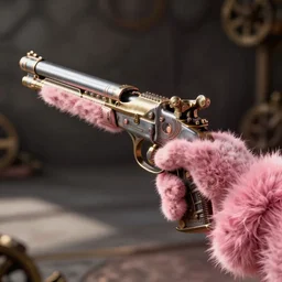 a girl's gun made by pink fur, steampunk, hyperdetailed, artstation
