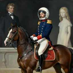 Napoleon riding a horse wearing his general dress and wearing an astronaut helmet, Edward Hopper and James Gilleard, Zdzislaw Beksinski, Mark Ryden, Wolfgang Lettl highly detailed, hints of Yayoi Kasuma