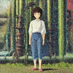 a woman standing in front of a bunch of pipes, poster art by miyazaki, featured on pixiv, neo - figurative, official art, anime, movie poster