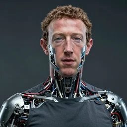 Mark Zuckerberg revealing his very detailed and complex cybernetic enhancements faceplate lifting from his,arms revealing cables and metal frame ,raytracing, very detailed, 4k, cinematic lighting,