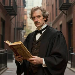 My Favorite Portrait of a lawyer genius academician wearing a grimoire in his holding hand whilst wearing a vest of scholarship Greg Rutkowski Marc Simonetti Anato finnstark Brooklyn New York Hidden Stairway Hidden Alcove Visible Alleyway 4k Artstation Background Wallpaper 1080p