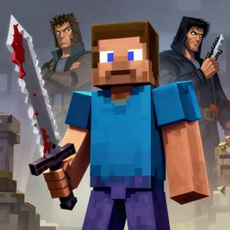 portrait of steve from minecraft holding a bloody sword by simon bisley, john blance, frank frazetta, fantasy, thief warrior 1 0 0 0