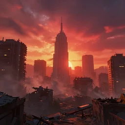 a film still from constantine by james paick - a destroyed city in a windstorm, vibrant, 5 0 mm lens, video game environment design, behance hd, evening, dramatic lighting, sunset red and orange, cinematic, global illumination, deviant art, trending on artstation, bloom