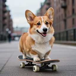 very very intricate photorealistic photo of a fluffy corgi dog riding a skateboard through hamburg harbor, photo is in focus with detailed atmospheric lighting, award - winning crisp details