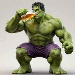 Hulk from Marvel Comics drinking beer, realistic, detailed, high quality,