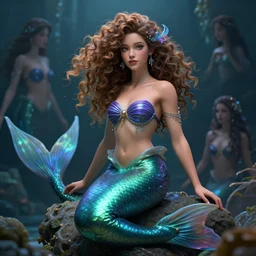 beautiful mermaid with curly hair, magical details, magical atmosphere, digital art, matte painting, concept art, devianart, cinematic lighting, hyper - detailed, cgsociety, 3 - d 8 k, high resolution, in the style of charlie bowater, tom bagshaw, alexis franklin, elena masci, pawel rebisz