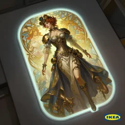 ikea, woman model, steampunk!!! and modern, top view, rgb, backlit, elegant, highly detailed, digital painting, artstation, concept art, smooth, sharp focus, illustration, art by krenz cushart and artem demura and alphonse mucha