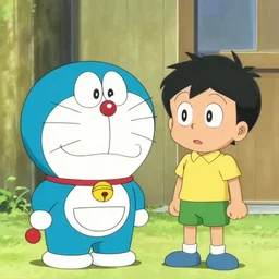 Doraemon and Nobita in the style of Junji Ito
