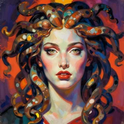 ukiyo - e portrait of medusa by frank frazetta with vivid complementary colors