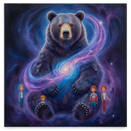 a beautiful painting of a bear cosmic dmt entity of the upper planes by mynameistran and artgerm and wlop and loish and alex grey and wlop and wes anderson and spike jonze, trending on artstation, loving and forgiving, wrapped in cosmic infinity