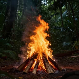 highly detailed photo of bonfire in dark jungle, hyper realistic, art by greg rutsowski, concept art, 8 k detail post - processing