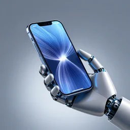 a robot hand holding a futuristic phone