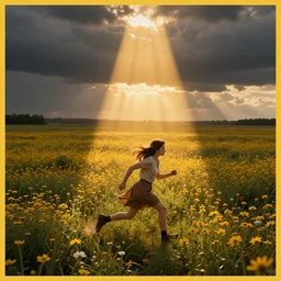 running through the wildflowers by disney concept artists, blunt borders, rule of thirds, golden ratio, godly light