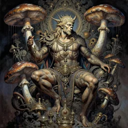 poseidon on prozac, psychedelic mushrooms shamanic dmt art, dark and muted colors, by frank frazetta, dripping paint, spray paint, insanely detailed and intricate, hypermaximalist, elegant, ornate, hyper realistic, super detailed
