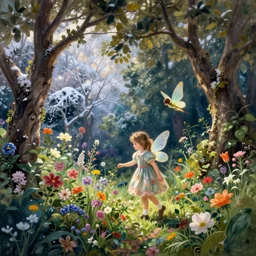 a whimsical garden scene. In the computer art, a young girl can be seen playing among the flowers and trees, while a fairy watches over her. winter by Joachim Brohm random