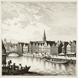 a drypoint etching of a 17th century Rotterdam