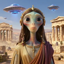 Pixar movie about an alien invasion Ancient Athens, UFOs, portrait, intricate, 8k highly professionally detailed, HDR, CGsociety