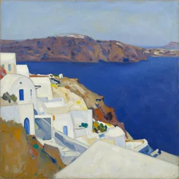 abstract landscape painting of santorini, by richard diebenkorn, ilse d'hollander, etel adnan, matisse, on society 6
