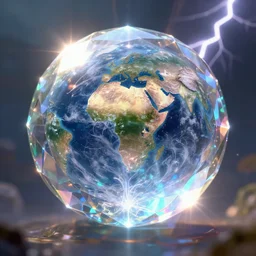 a magical and exquisite fantasy illustration of an intricate and faceted crystal ball with a world inside of it + dissolving in to light + prism + god rays + dramatic lightning + backlit + specular highlights + ambient occlusion + global illumination + bump map + reflective + caustics + refractive + unreal engine 5 + DOF + sharp focus, digital artwork by Peter Mohrbacher and Greg Rutkowski