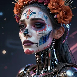 ultra detailed, beautiful crying! female android!, intricate, photorealistic!, octane render, concept art, cinematic, interstellar, sharp, cyberpunk, bladerunner 2 0 4 7, 8 k, el dia los muertos, by angus mckie, moebius!, kuciara!, stanley lau, artgerm, rutkowski, mucha