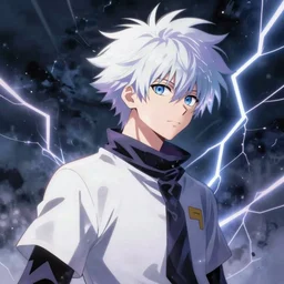 beautiful killua zoldyck with thunderstorm by makoto shinkai painted by krenz cushart, beautiful scene 8 k, high quality, high detail smooth