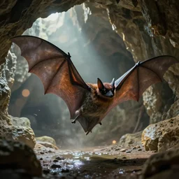 giant bat in a limestone cave with small water puddles on the ground, lovecraftian creature, dynamic lighting, volumetric, bokeh, cinematic, establishing shot, extremly high detail, photo realistic, cinematic lighting, post processed, concept art, artstation, matte painting, style by eddie mendoza, raphael lacoste, alex ross