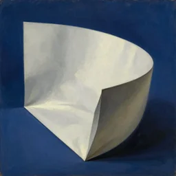 an ultrafine detailed painting of a curved folded paper on a dark blue background, by gertrude abercrombie, polycount, tonalism, oil on canvas, orthogonal, academic art