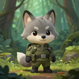 cute little anthropomorphic wolf, soldier, tiny, small, short, modern military gear, cute and adorable, pretty, beautiful, lush rain forest, dnd character art portrait, matte fantasy painting, deviantart artstation, by jason felix by steve argyle by tyler jacobson by peter mohrbacher, cinema