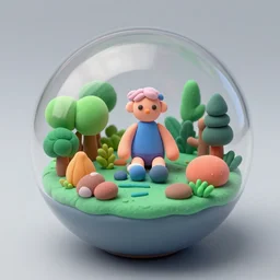 sitting inside a sphere is an entire ecosystem made of plasticine